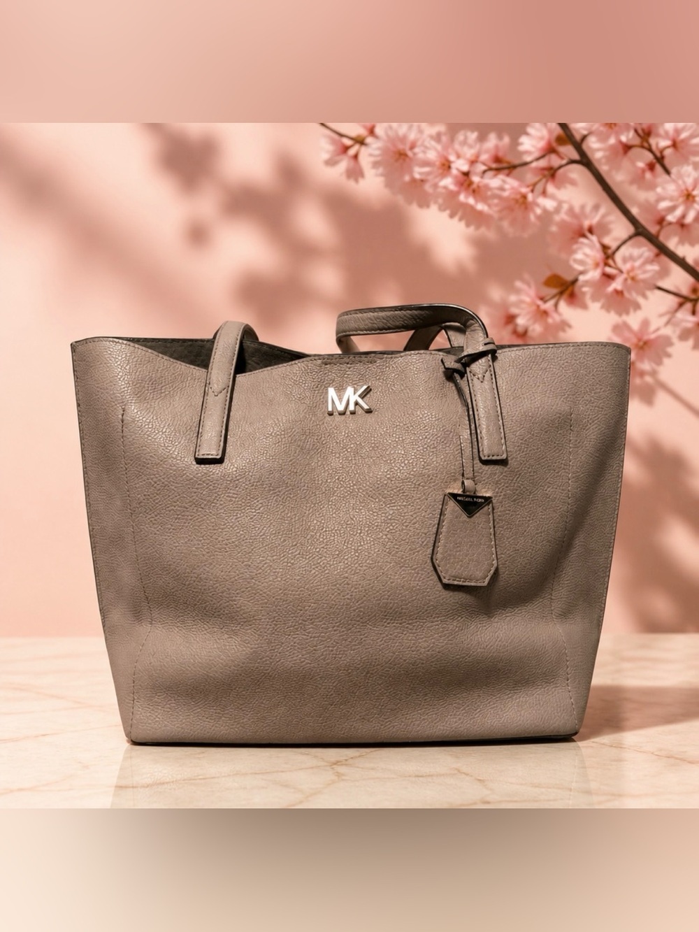 Michael Kors Taupe Pebbled Leather Tote with MK Logo